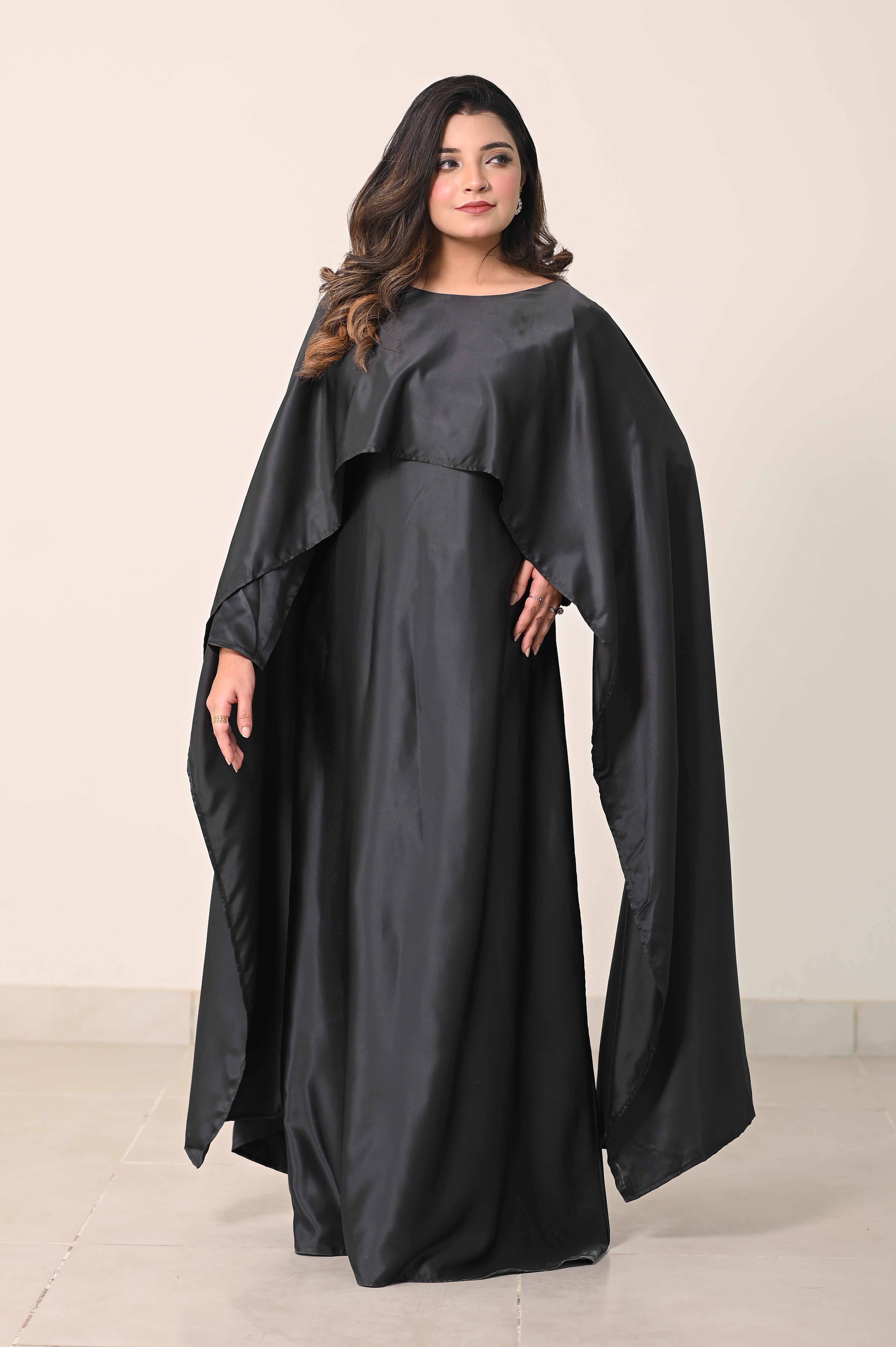 Flowing Cape-Shawl Style Maxi – Classic Black