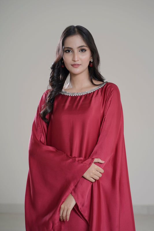 Istanbul Classic Cape-Sleeve Kaftan – Wine Maroon
