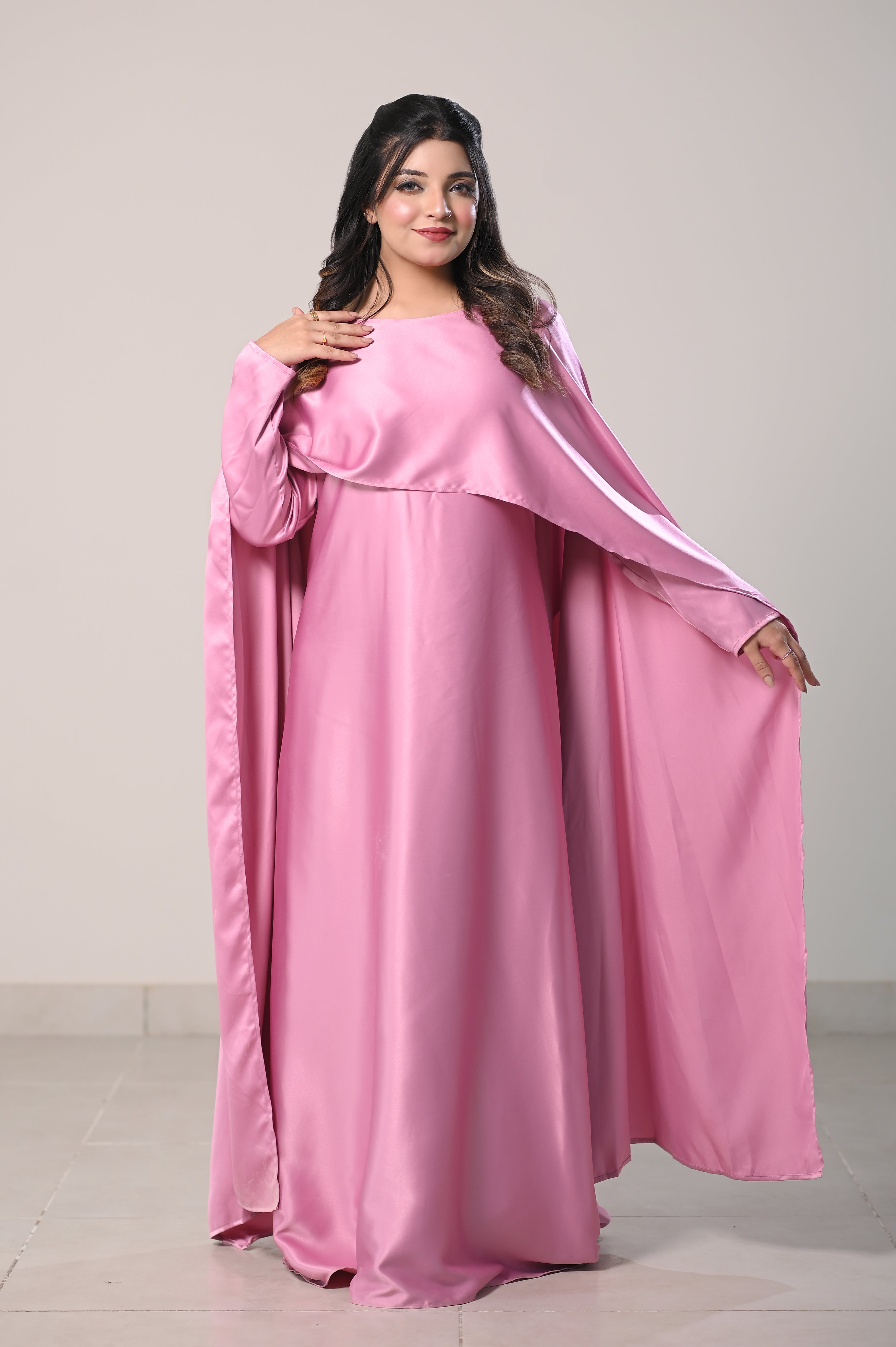 Flowing Cape-Shawl Style Maxi – Dusty Rose Blush