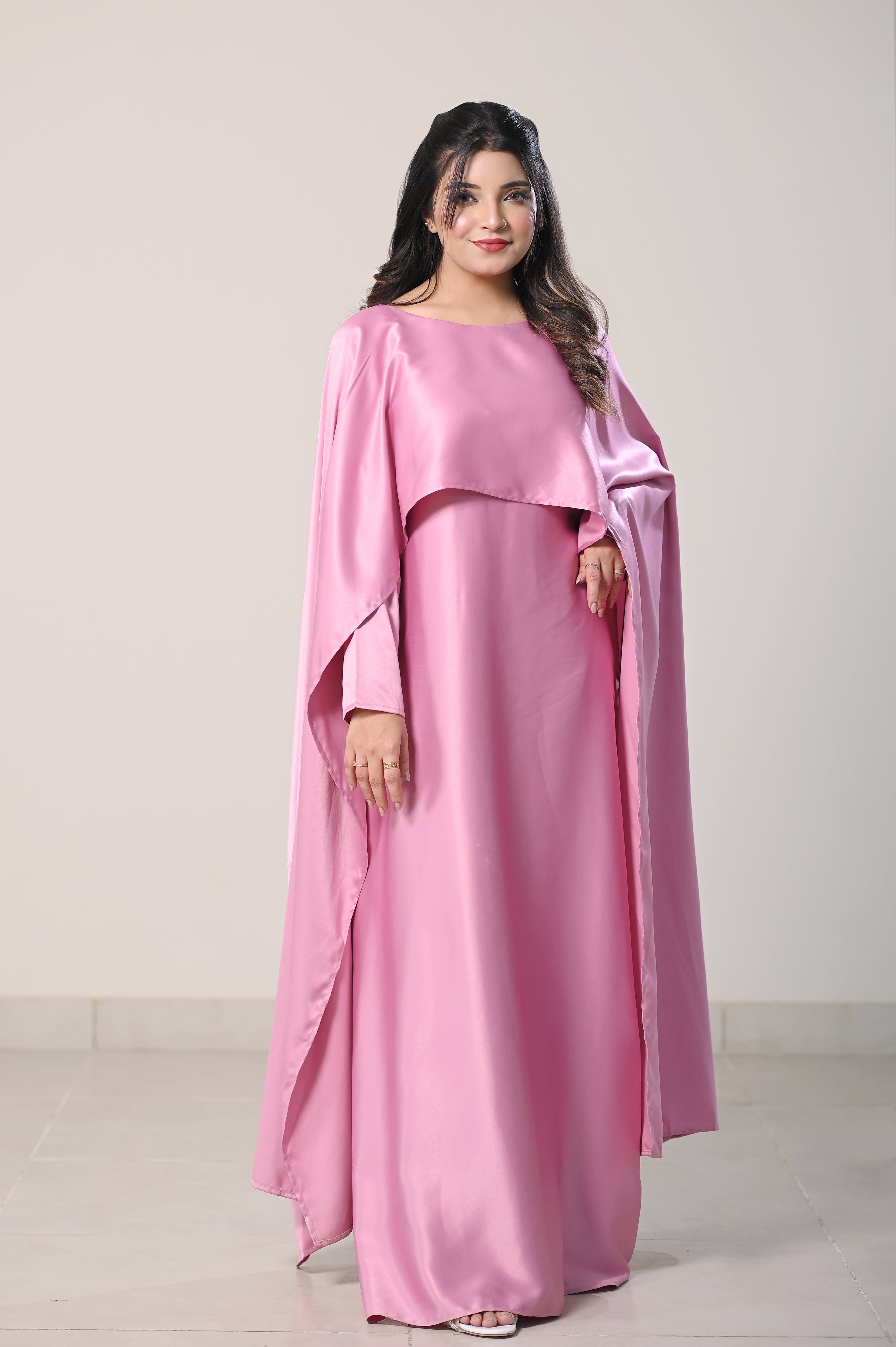 Flowing Cape-Shawl Style Maxi – Dusty Rose Blush