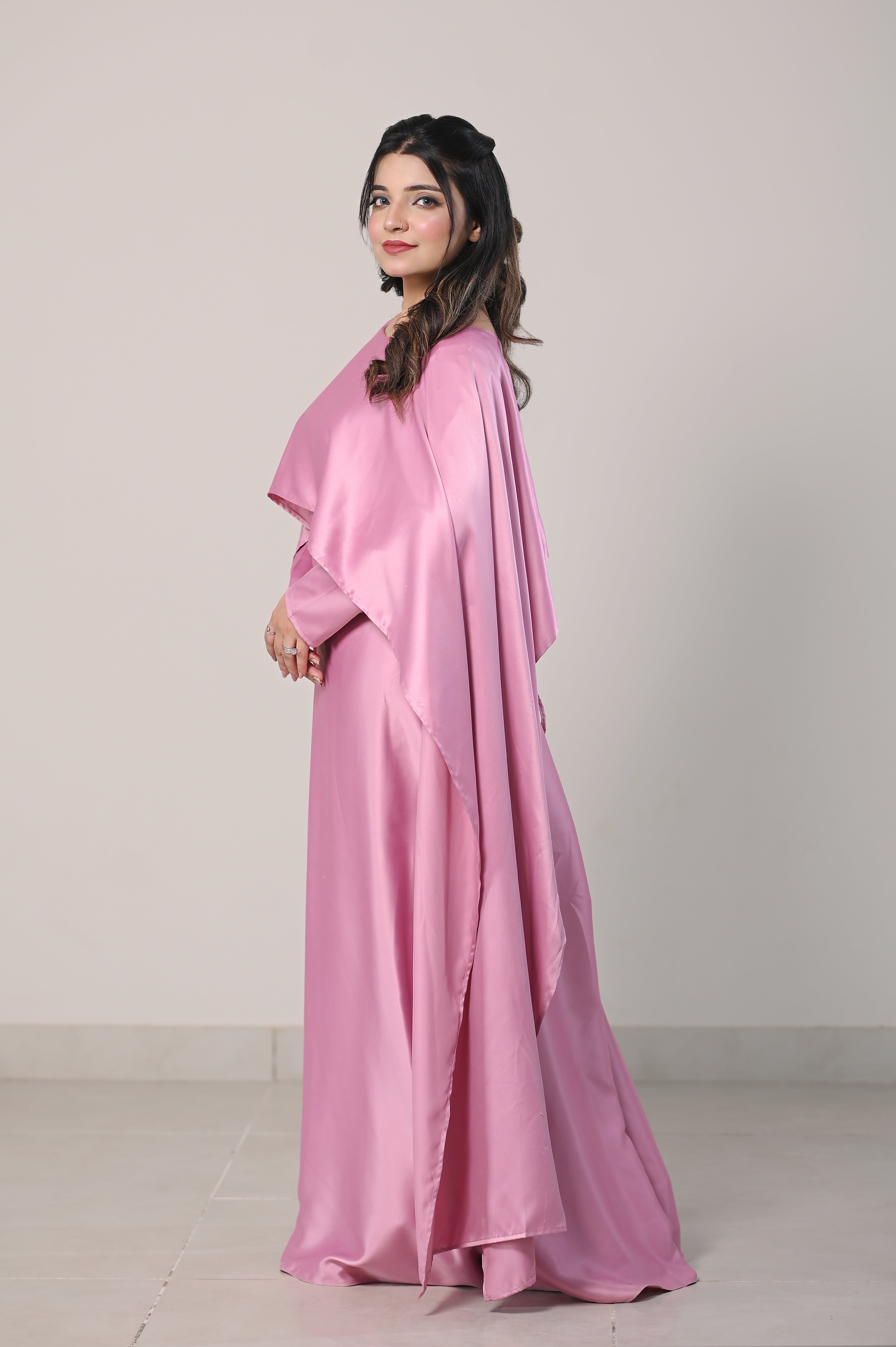 Flowing Cape-Shawl Style Maxi – Dusty Rose Blush