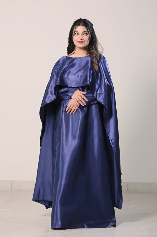 Flowing Cape-Shawl Style Maxi – Deep Blue