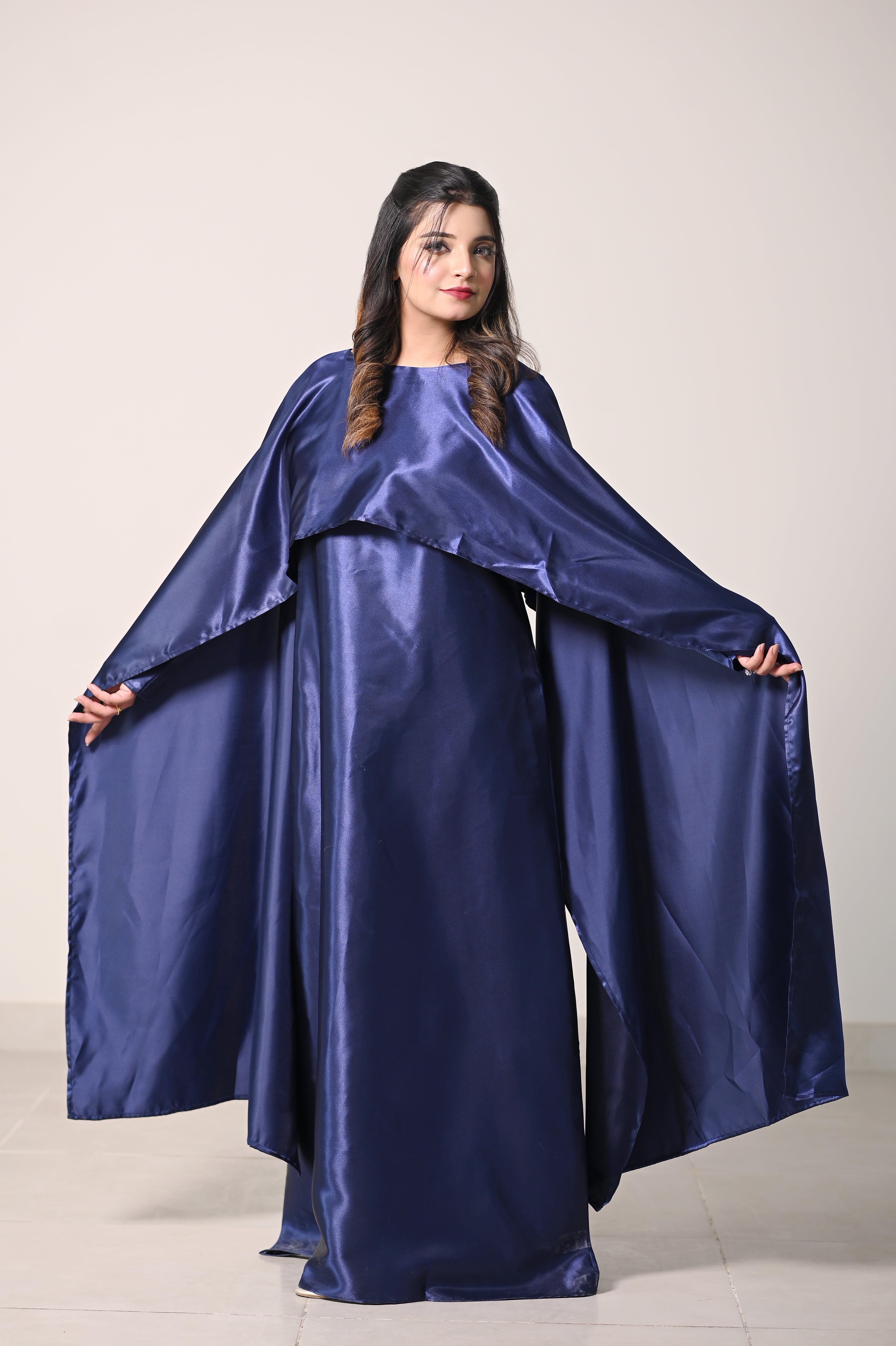Flowing Cape-Shawl Style Maxi – Deep Blue