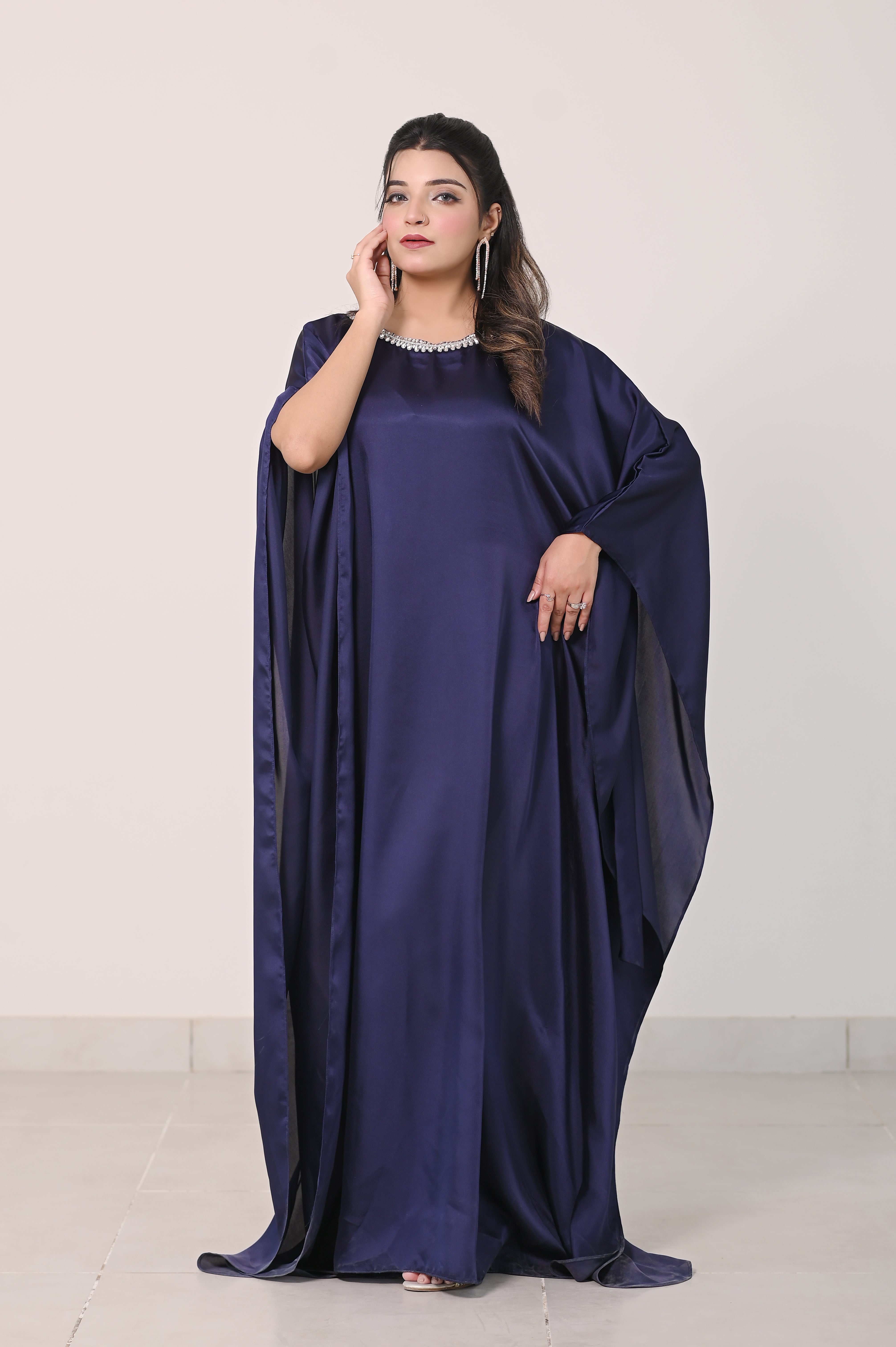 Istanbul Classic Cape-Sleeve Kaftan – Deep Navy Blue