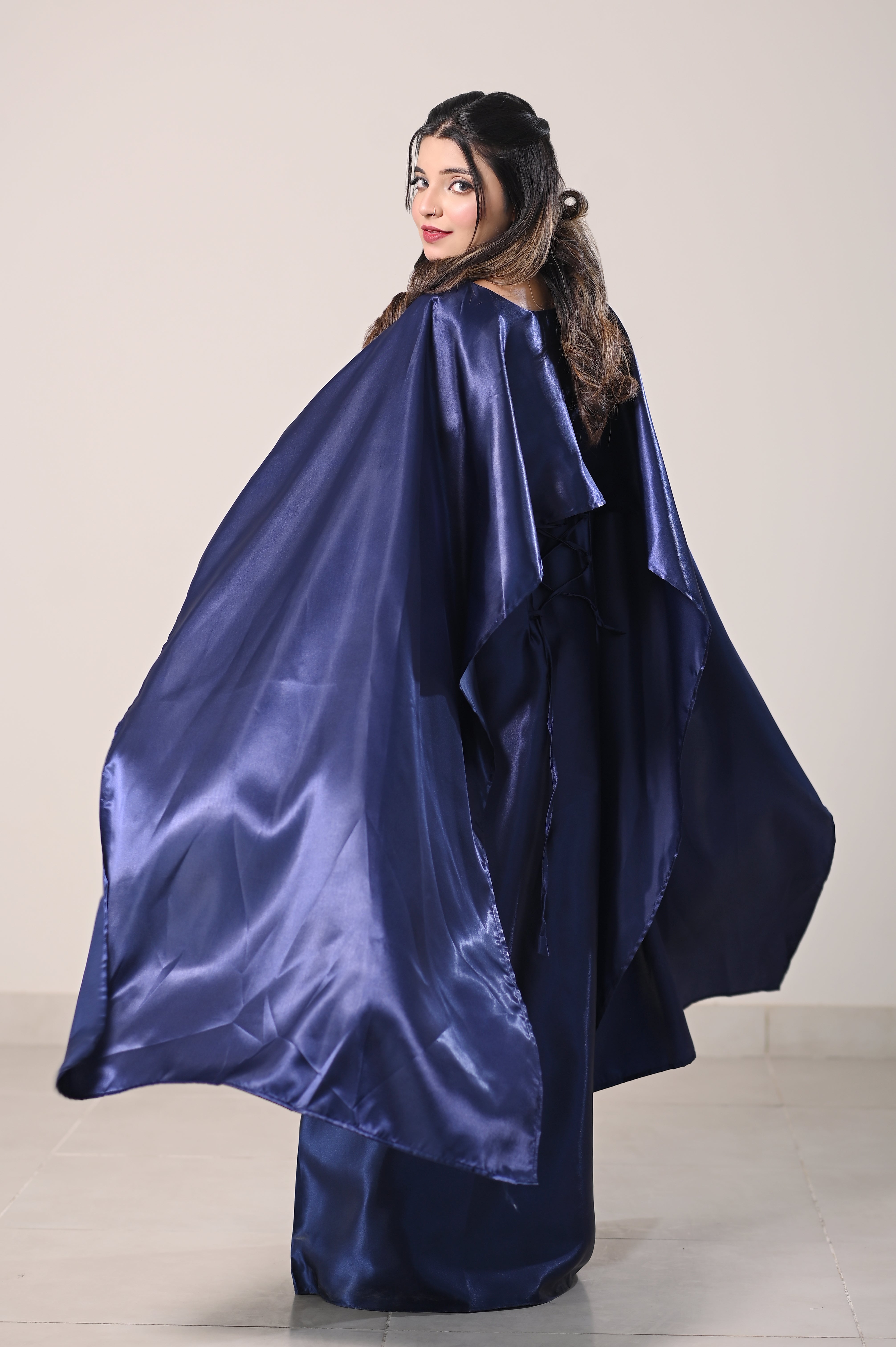 Flowing Cape-Shawl Style Maxi – Deep Blue