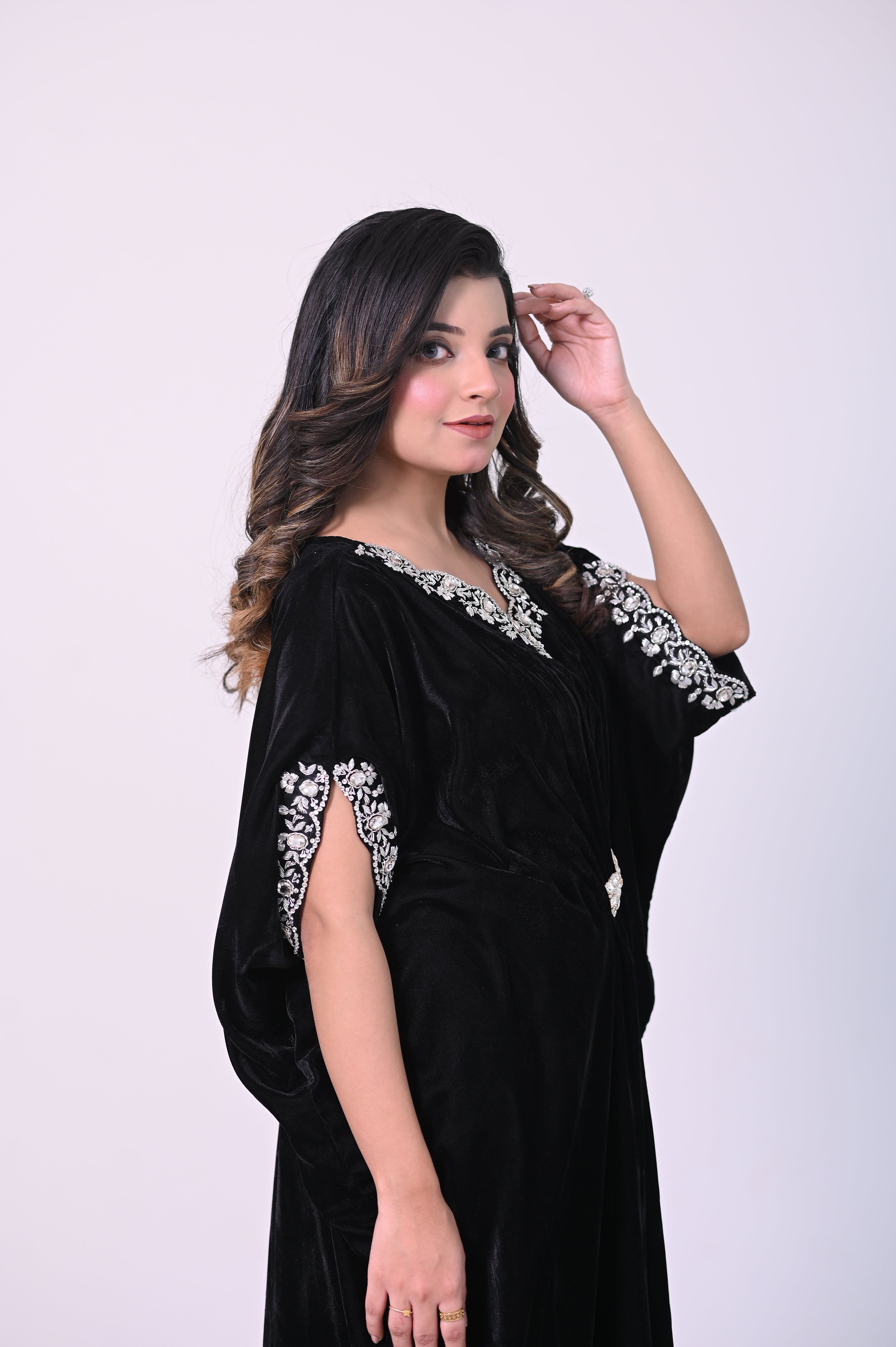 L’Artisan Embroidered Kaftan with Cutwork Neck