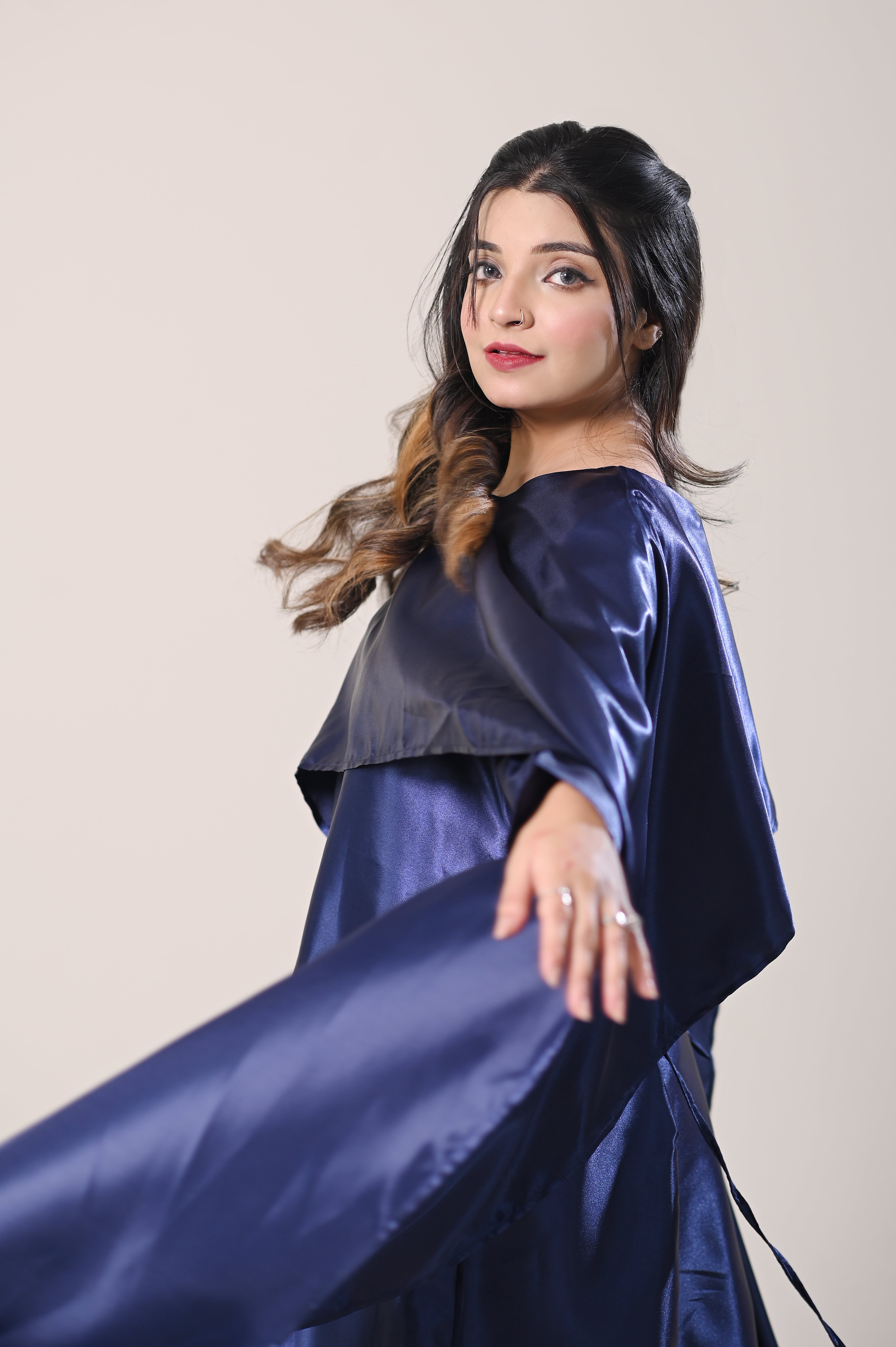 Flowing Cape-Shawl Style Maxi – Deep Blue