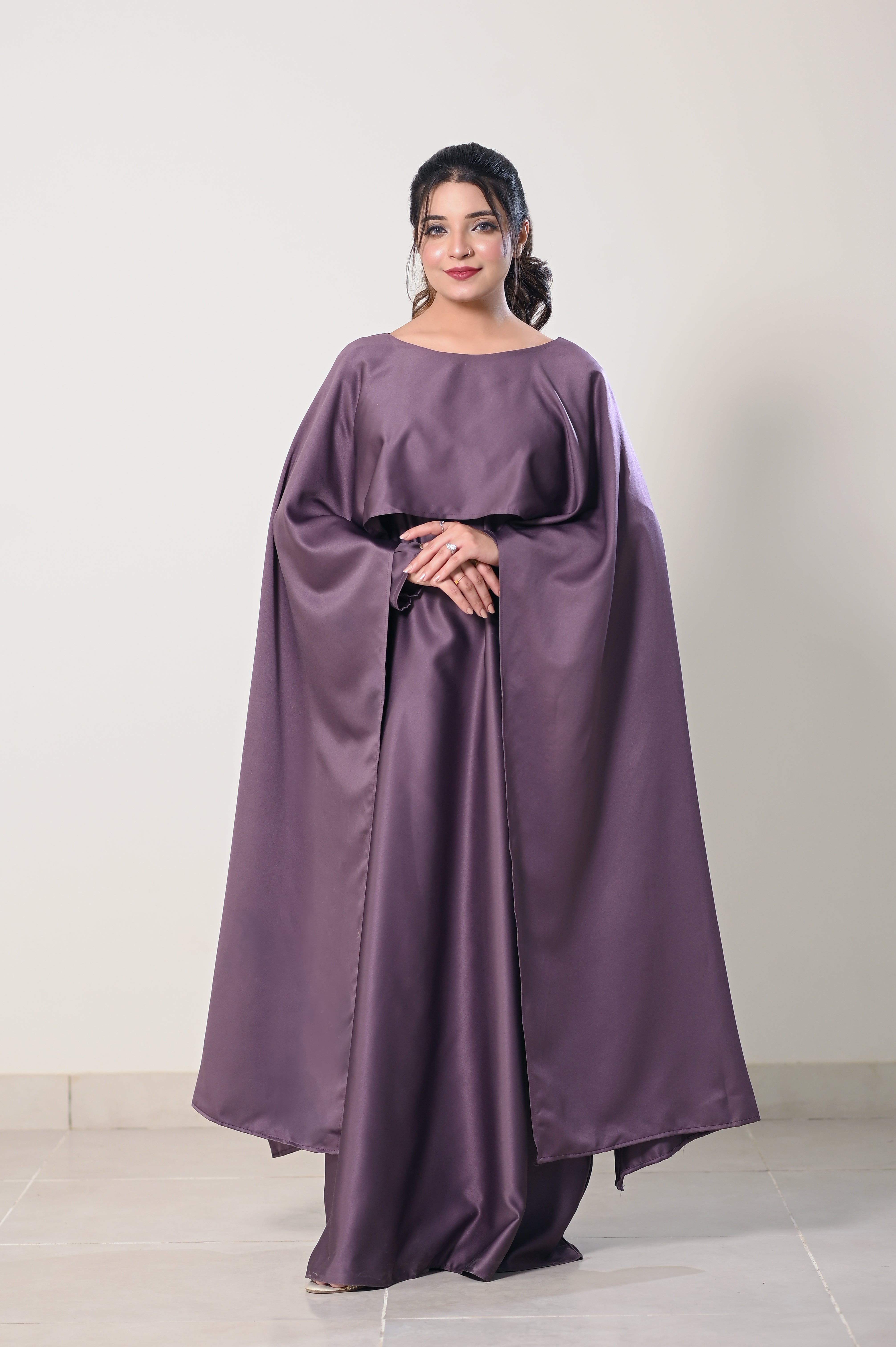 Flowing Cape-Shawl Style Maxi – Soft Lavender