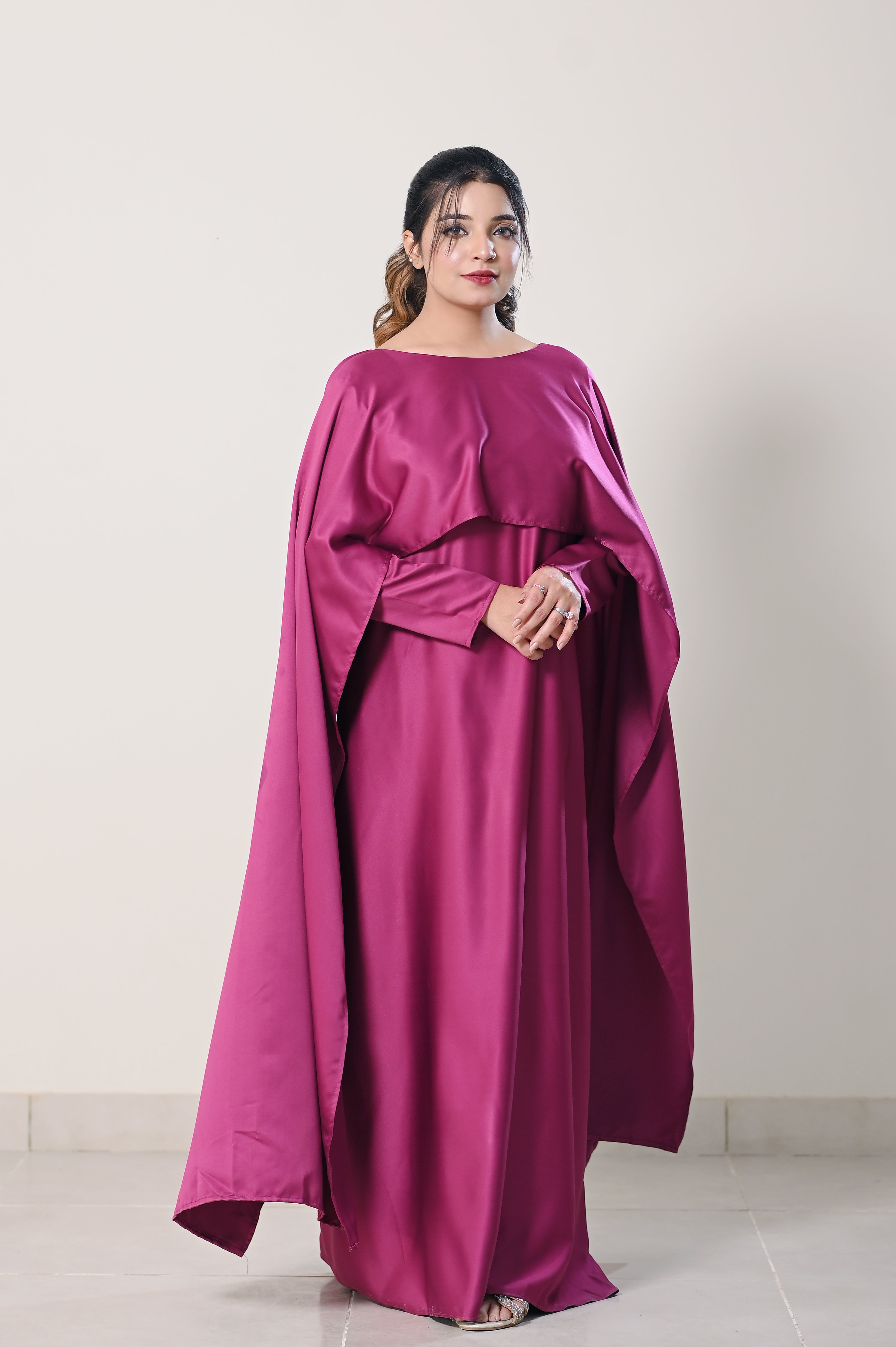 Flowing Cape-Shawl Style Maxi – Berry Plum