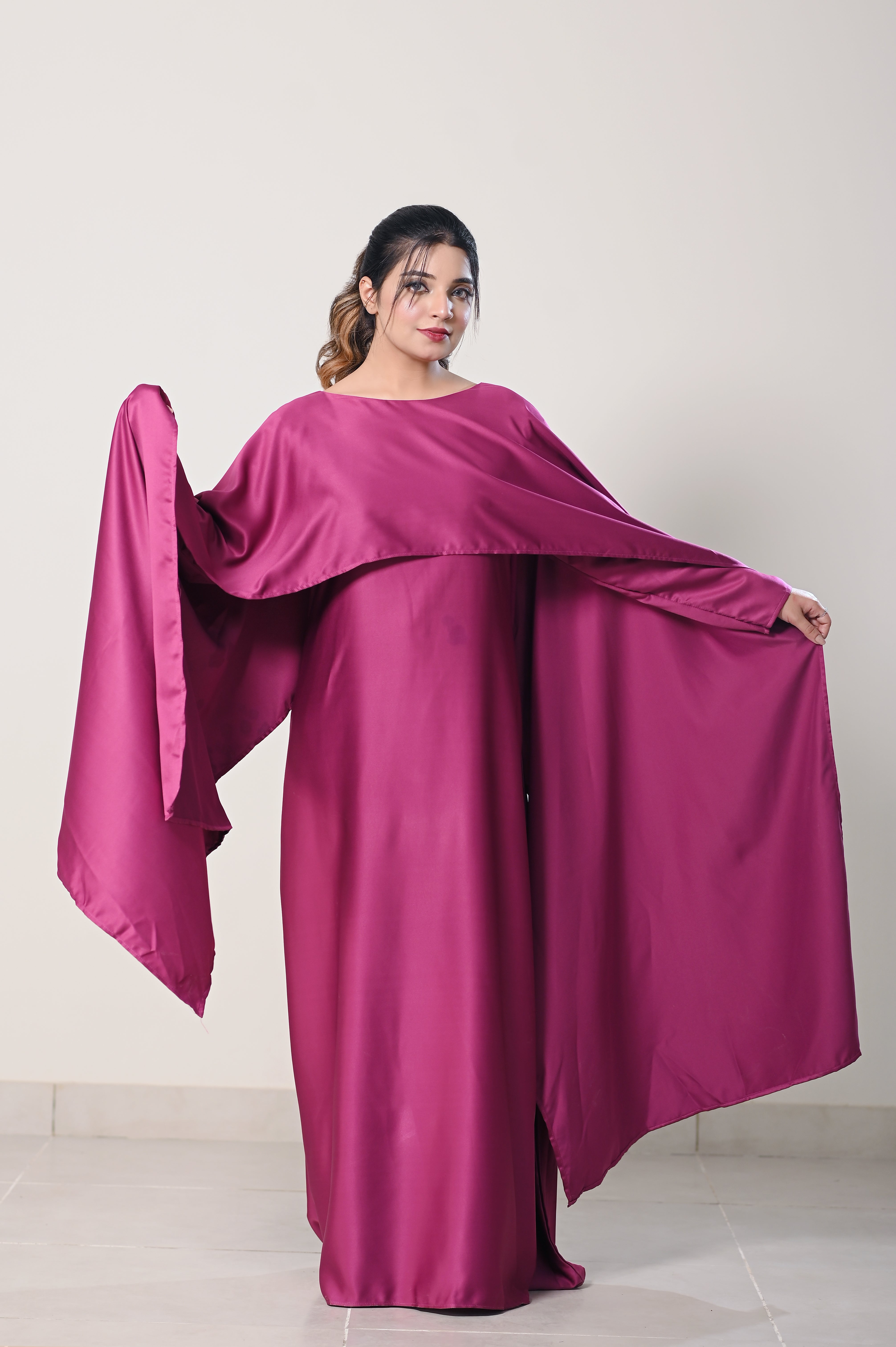 Flowing Cape-Shawl Style Maxi – Berry Plum