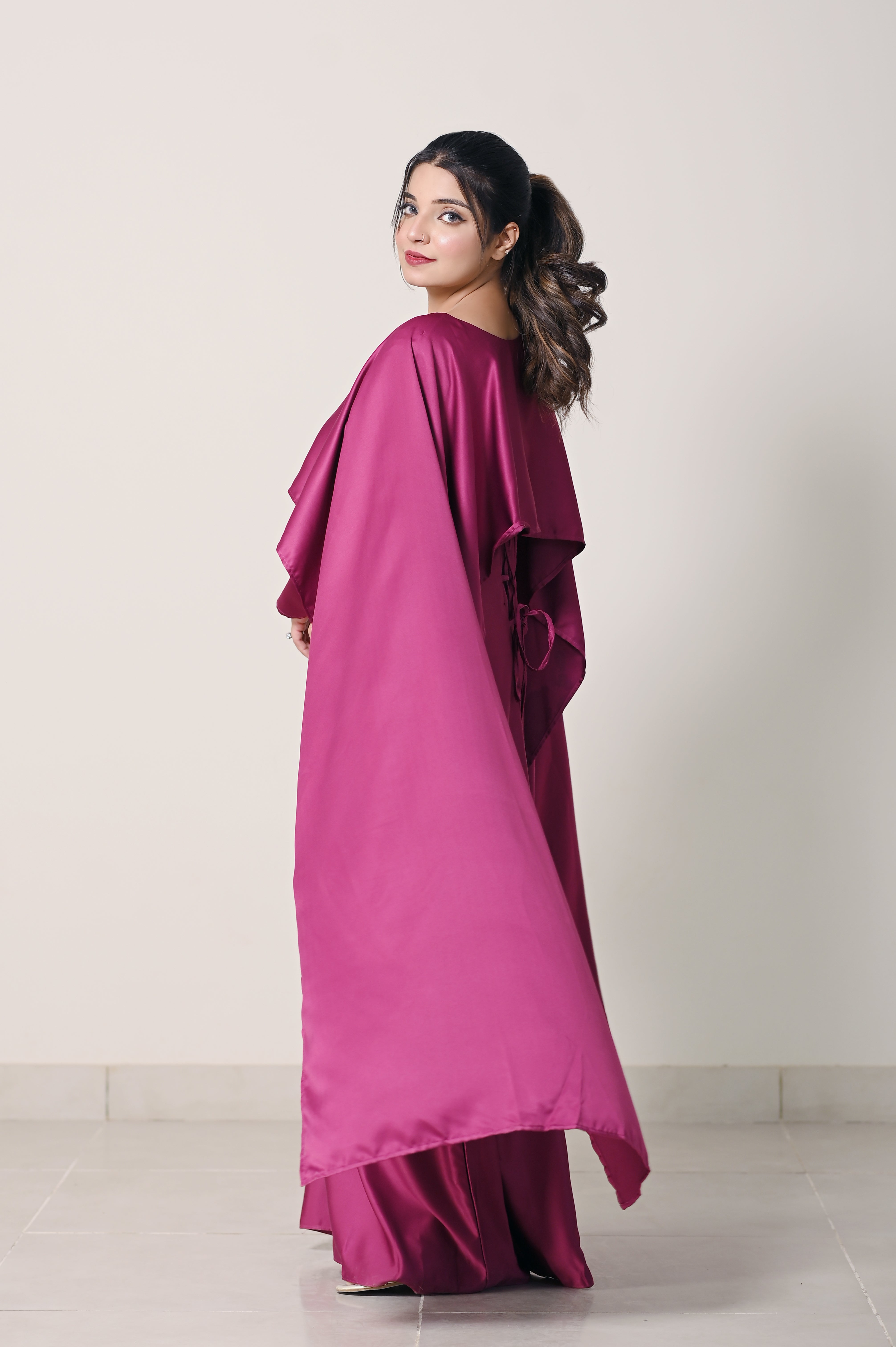 Flowing Cape-Shawl Style Maxi – Berry Plum