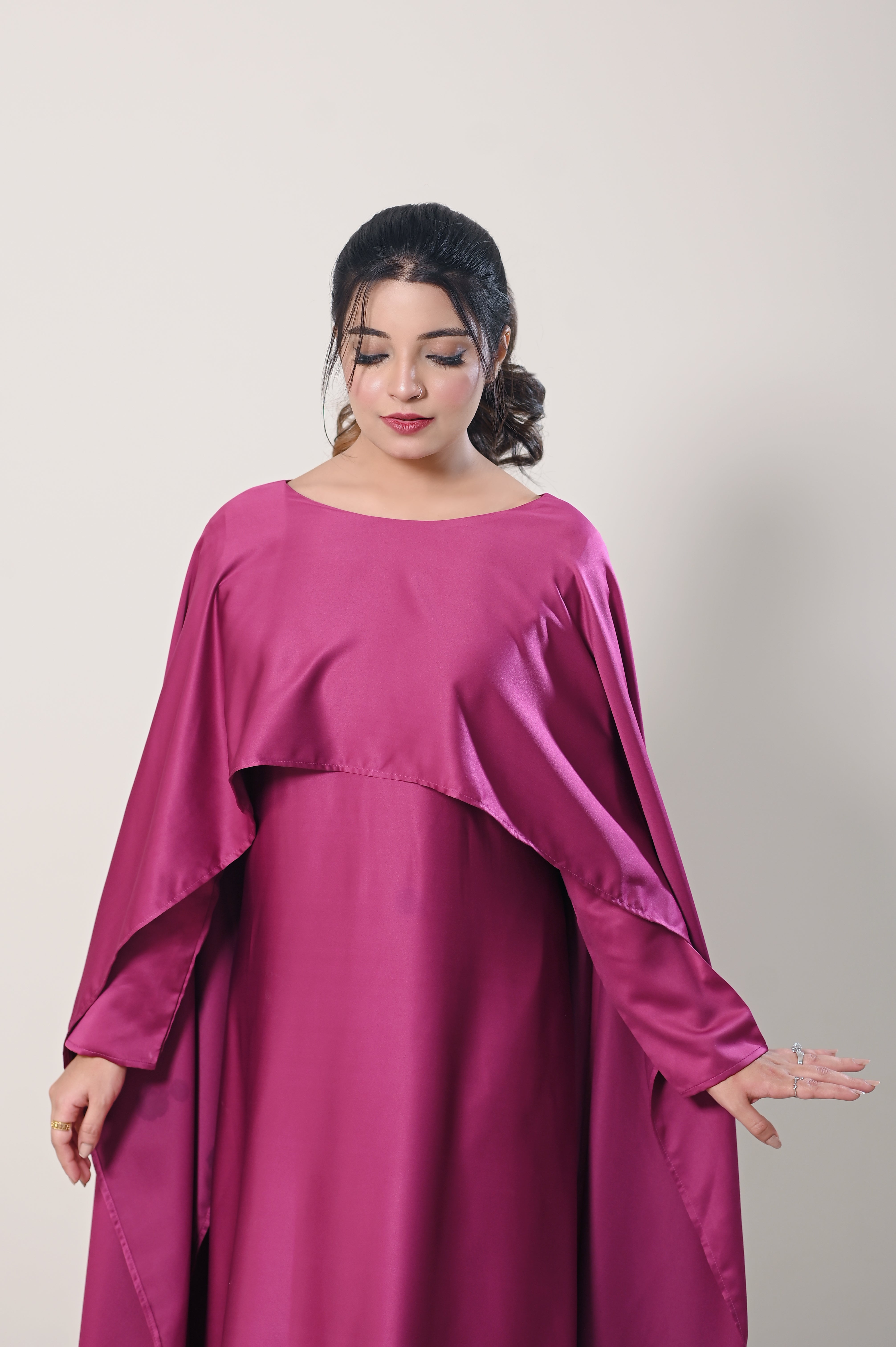 Flowing Cape-Shawl Style Maxi – Berry Plum