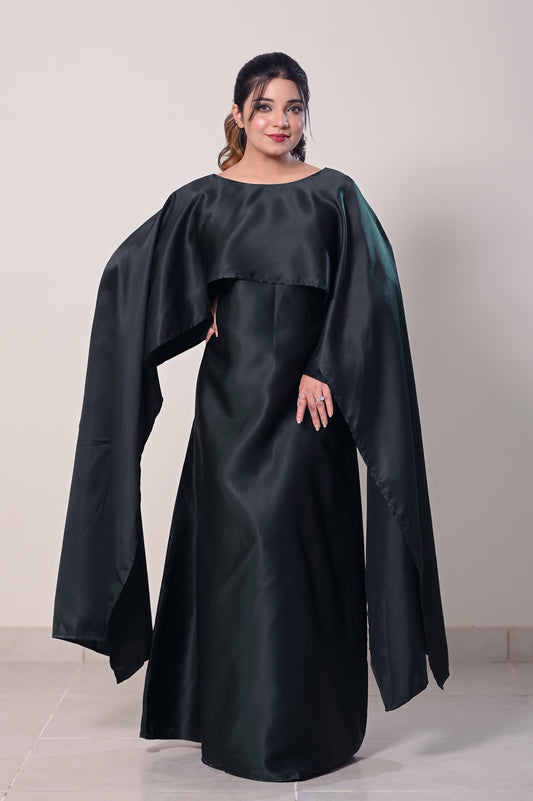 Flowing Cape-Shawl Style Maxi – Dark Bottle Green