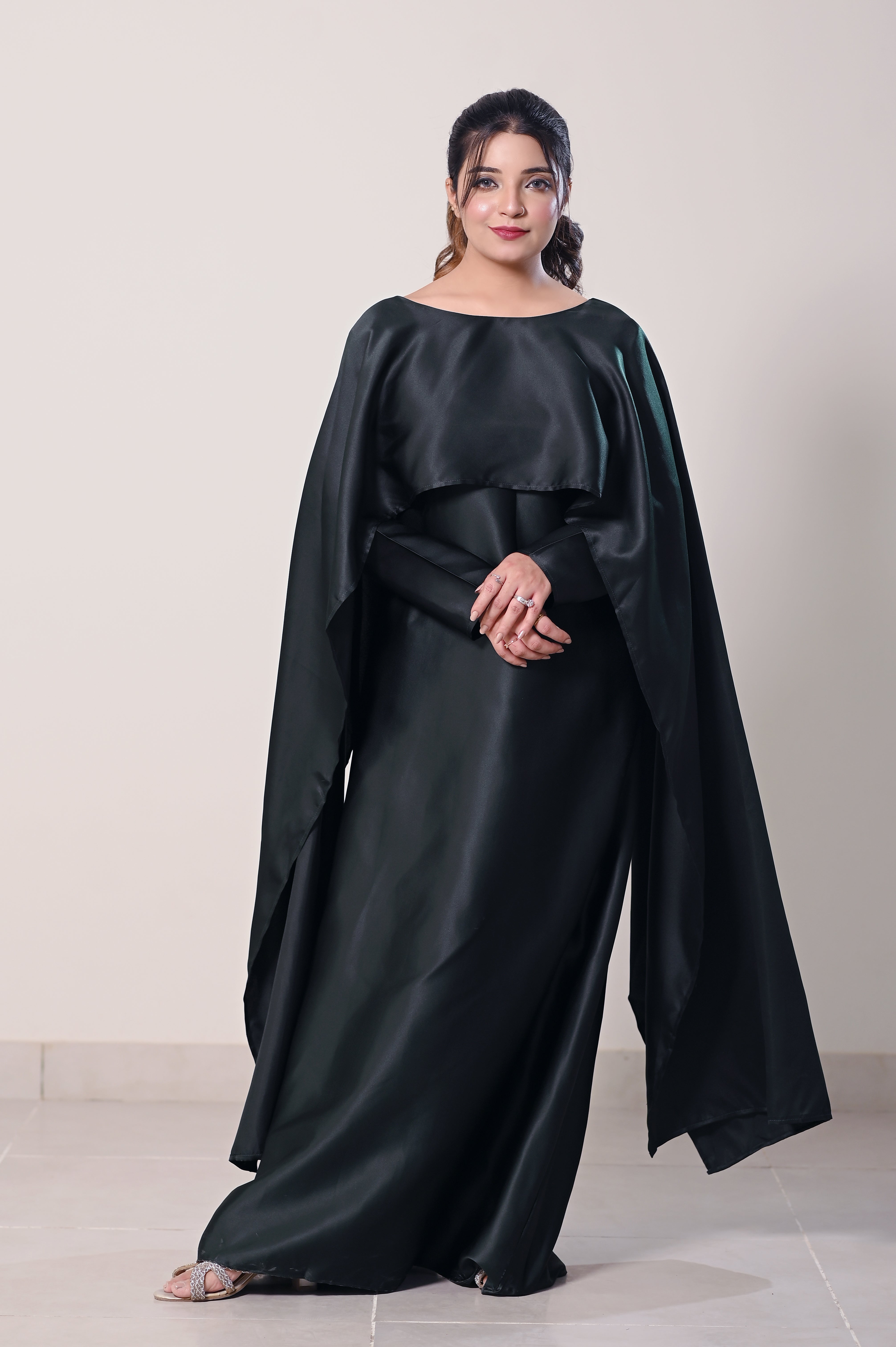 Flowing Cape-Shawl Style Maxi – Dark Bottle Green
