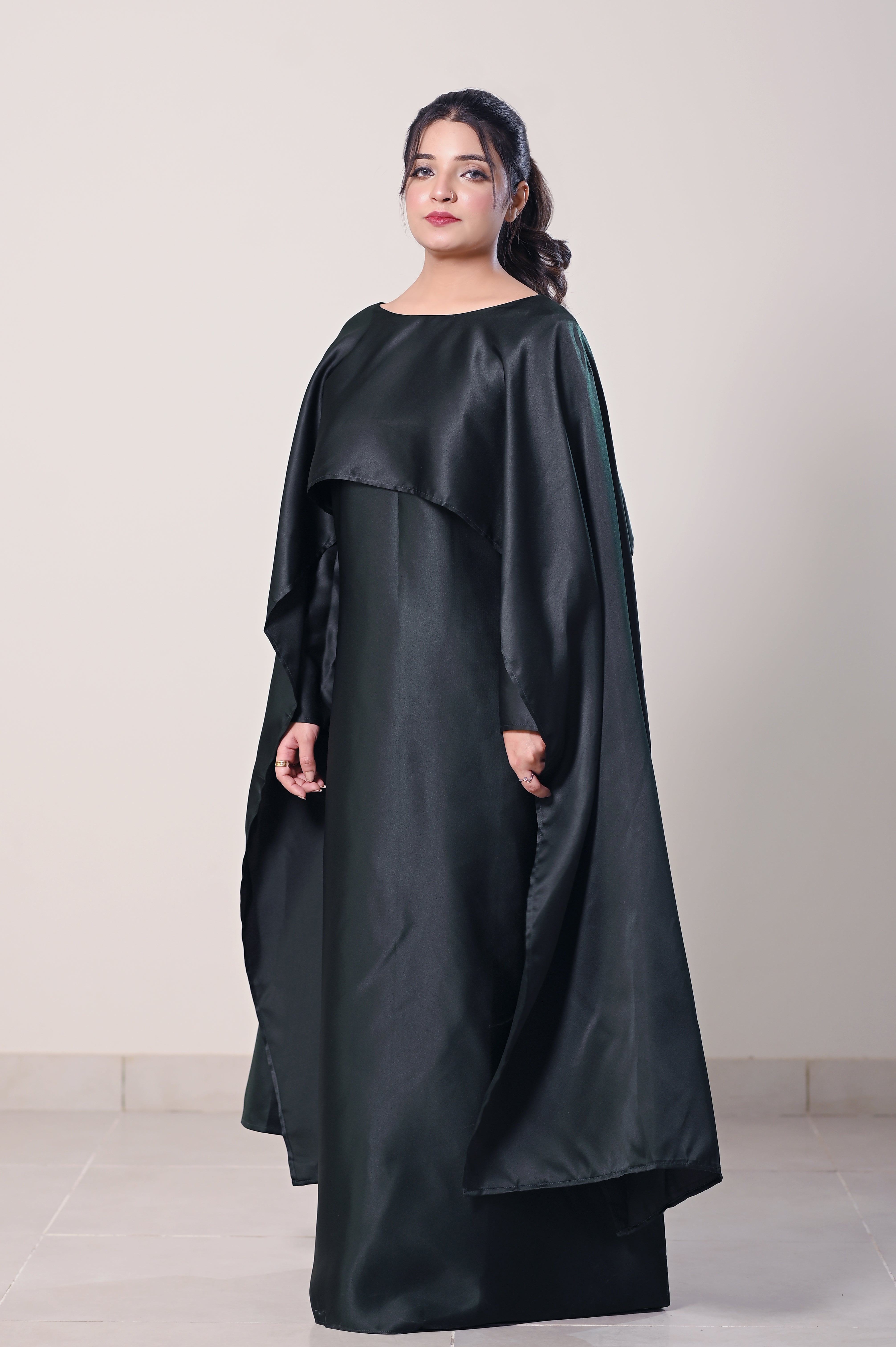 Flowing Cape-Shawl Style Maxi – Dark Bottle Green