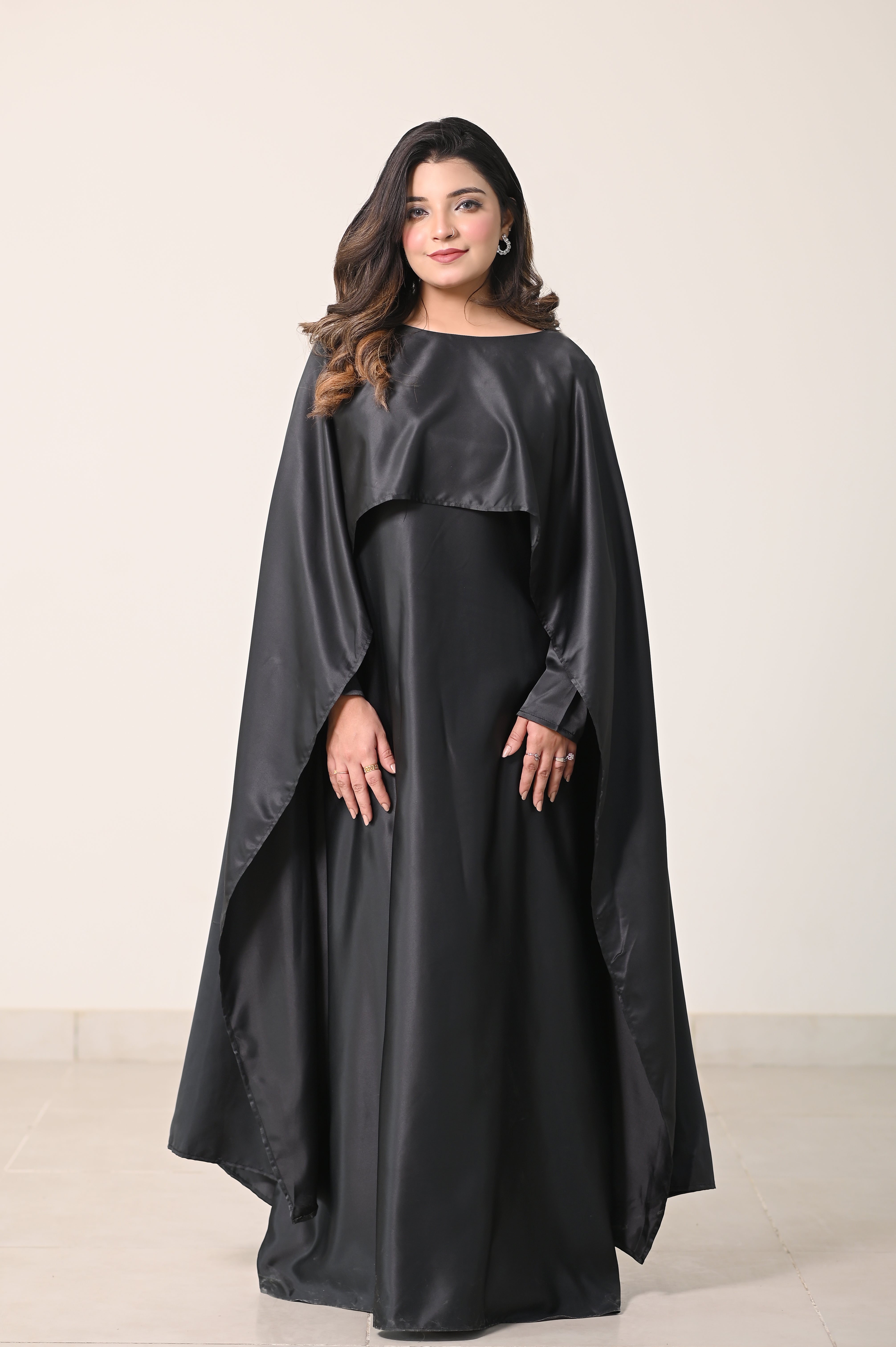 Flowing Cape-Shawl Style Maxi – Classic Black