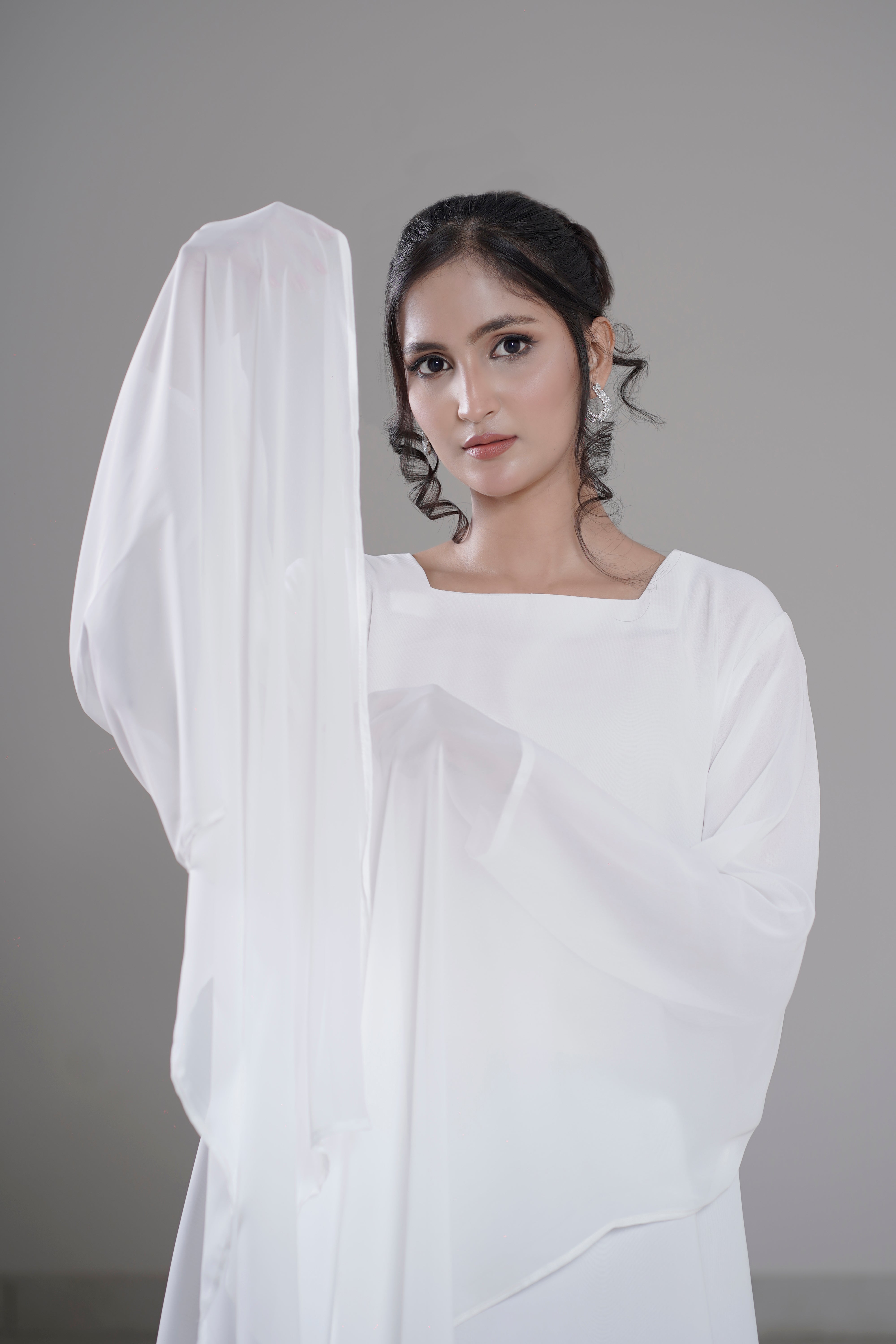 Cloud Flow Maxi — Soft White Georgette with Cape Sleeves