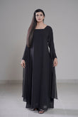 Cloud Flow Maxi — Midnight Black Georgette with Cape Sleeves