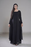 Cloud Flow Maxi — Midnight Black Georgette with Cape Sleeves