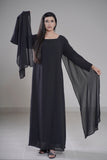 Cloud Flow Maxi — Midnight Black Georgette with Cape Sleeves