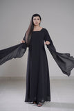 Cloud Flow Maxi — Midnight Black Georgette with Cape Sleeves