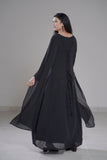 Cloud Flow Maxi — Midnight Black Georgette with Cape Sleeves