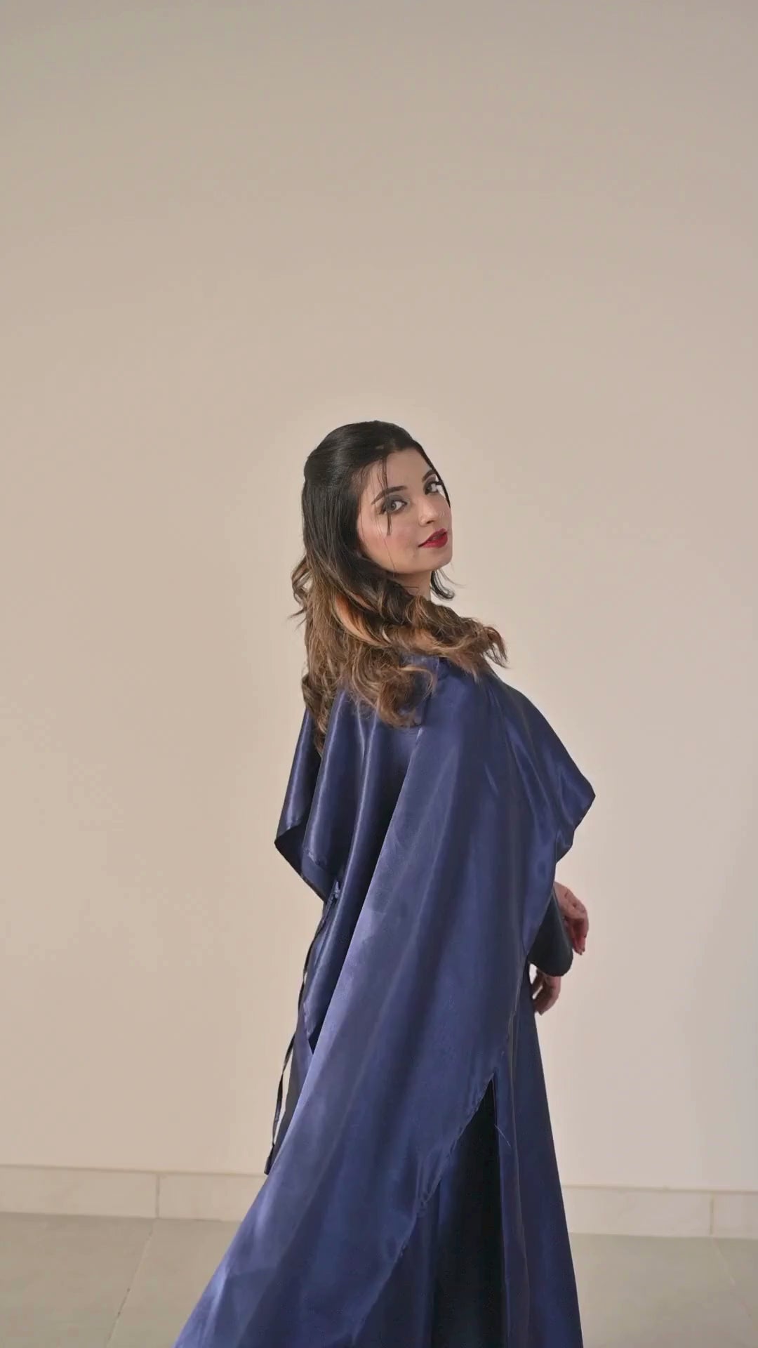 Flowing Cape-Shawl Style Maxi – Deep Blue