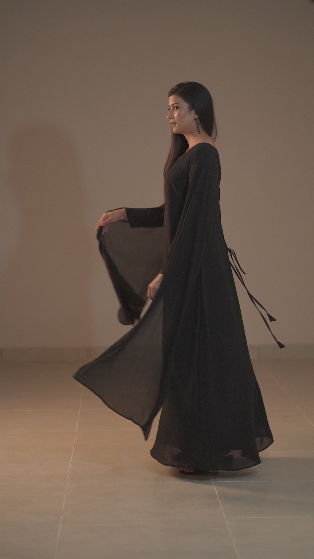 Cloud Flow Maxi — Midnight Black Georgette with Cape Sleeves