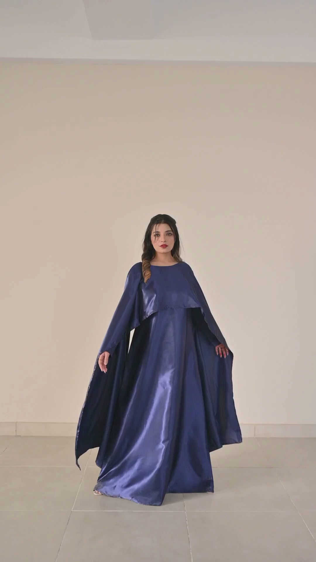Flowing Cape-Shawl Style Maxi – Deep Blue