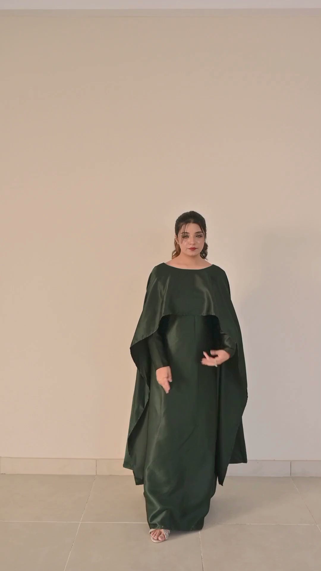 Flowing Cape-Shawl Style Maxi – Dark Bottle Green