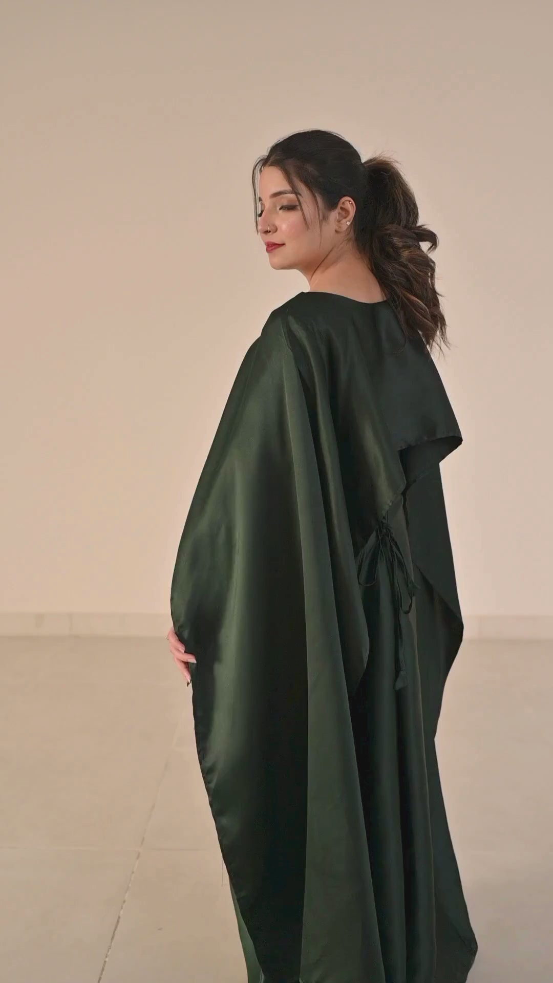 Flowing Cape-Shawl Style Maxi – Dark Bottle Green