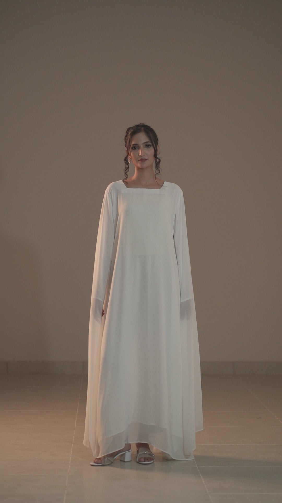 Cloud Flow Maxi — Soft White Georgette with Cape Sleeves